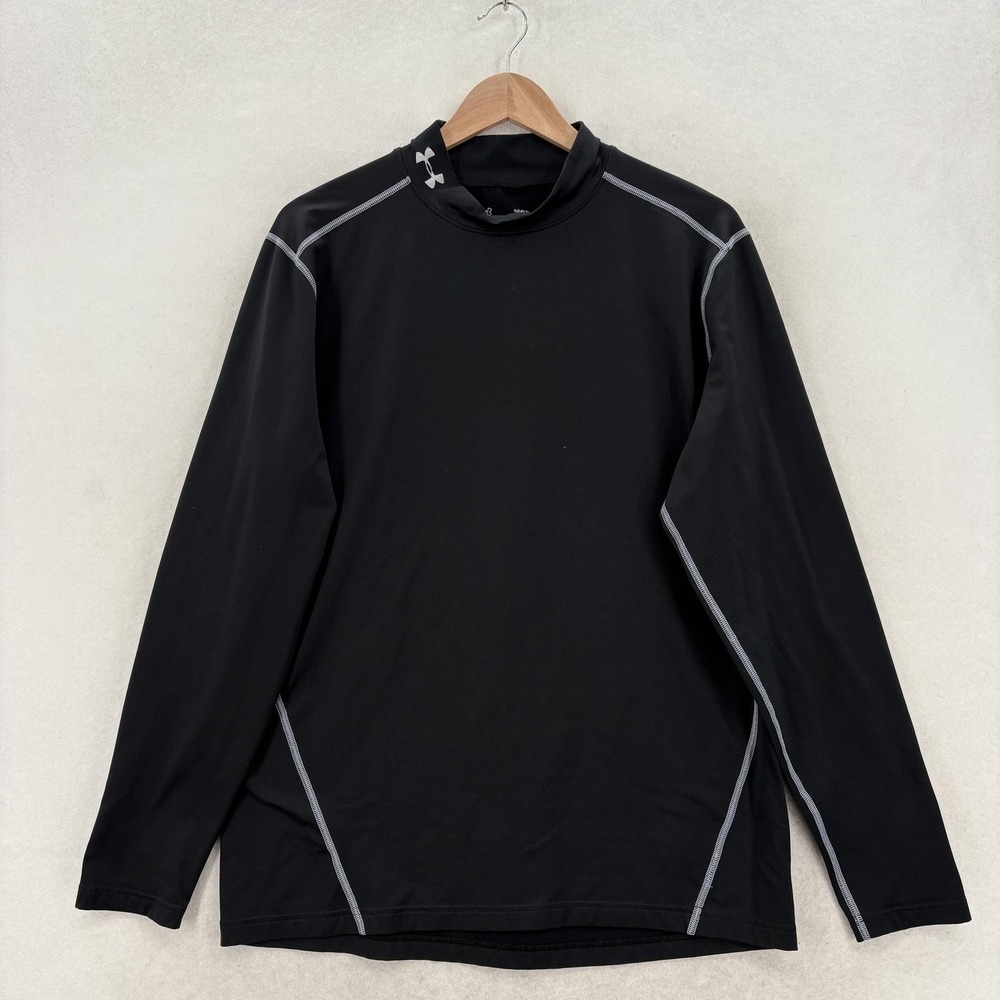 Under Armour EVO ColdGear Shirt Mens Large Black Fitted Mock Turtleneck Base Gym
